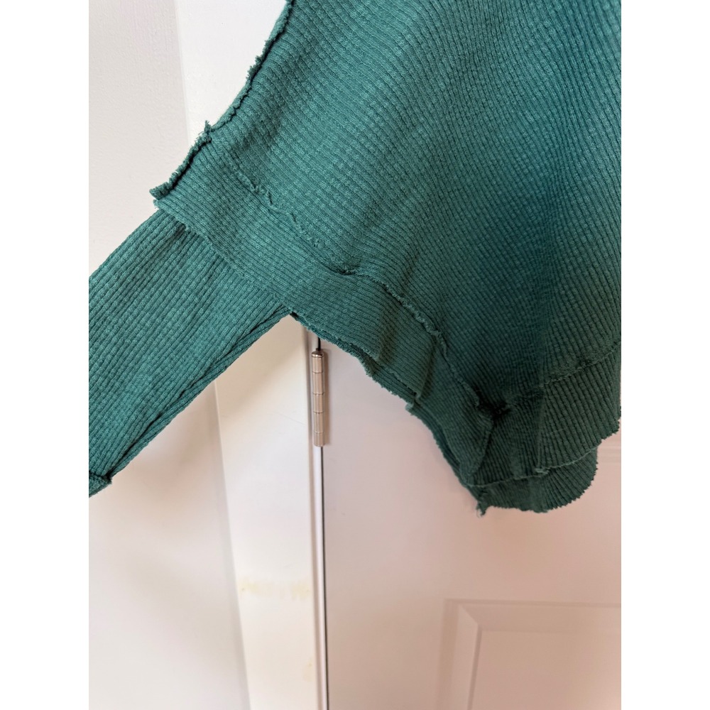 We The Free Free People Mock Neck Thermal Top Teal Green Ribbed Oversized Medium - Picture 3 of 8